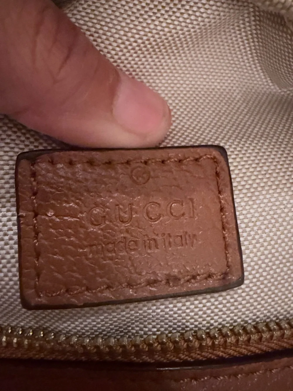 Gucci Beige GG Canvas Crossbody belt Bag with Brown Leather and Green/Red Stripe - Picture 5 of 10